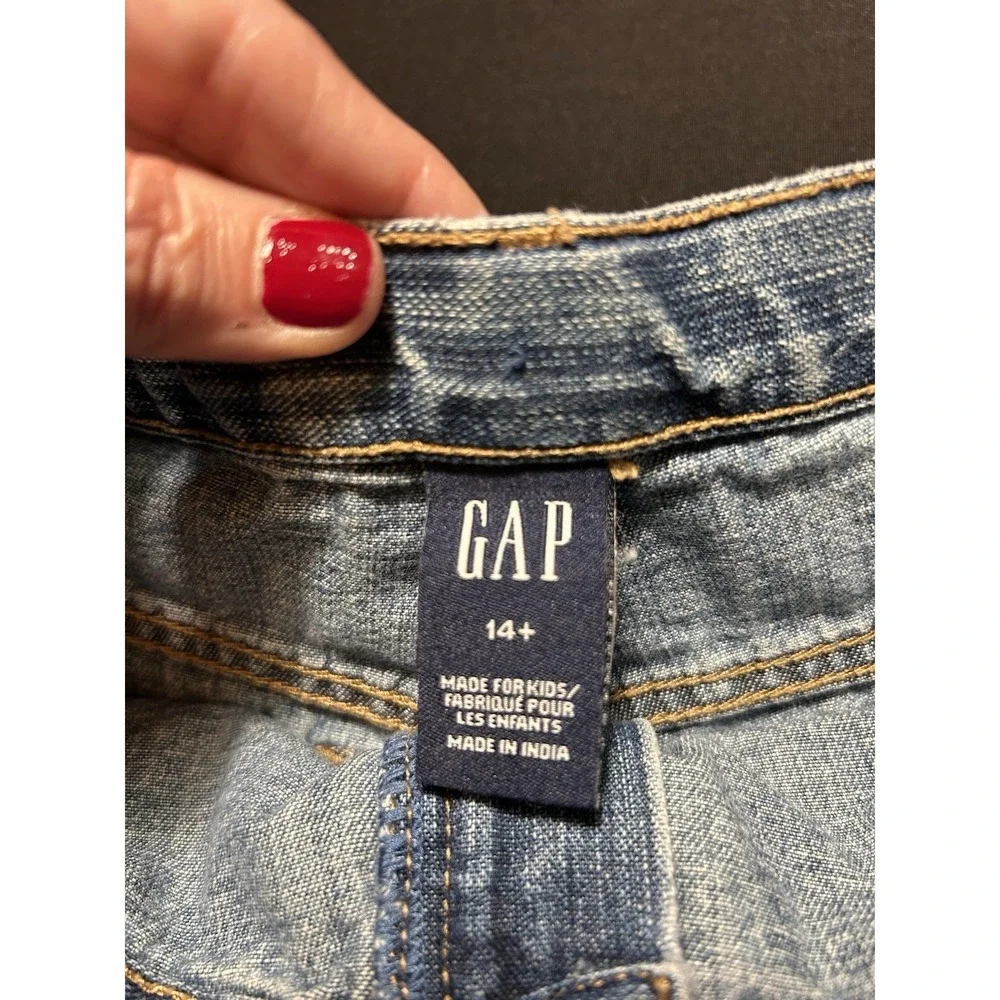GAP Girls Size 14 Denim Shorts Floral Applique Embroidered Frayed Hem Y2K Boho